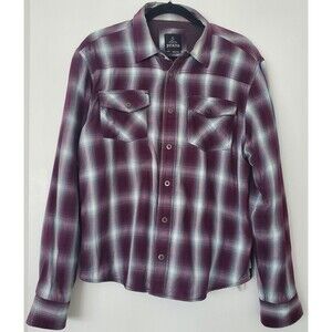 prAna Purple Plaid Lined Snap Button Down Shirt Medium Shacket 100% Cotton